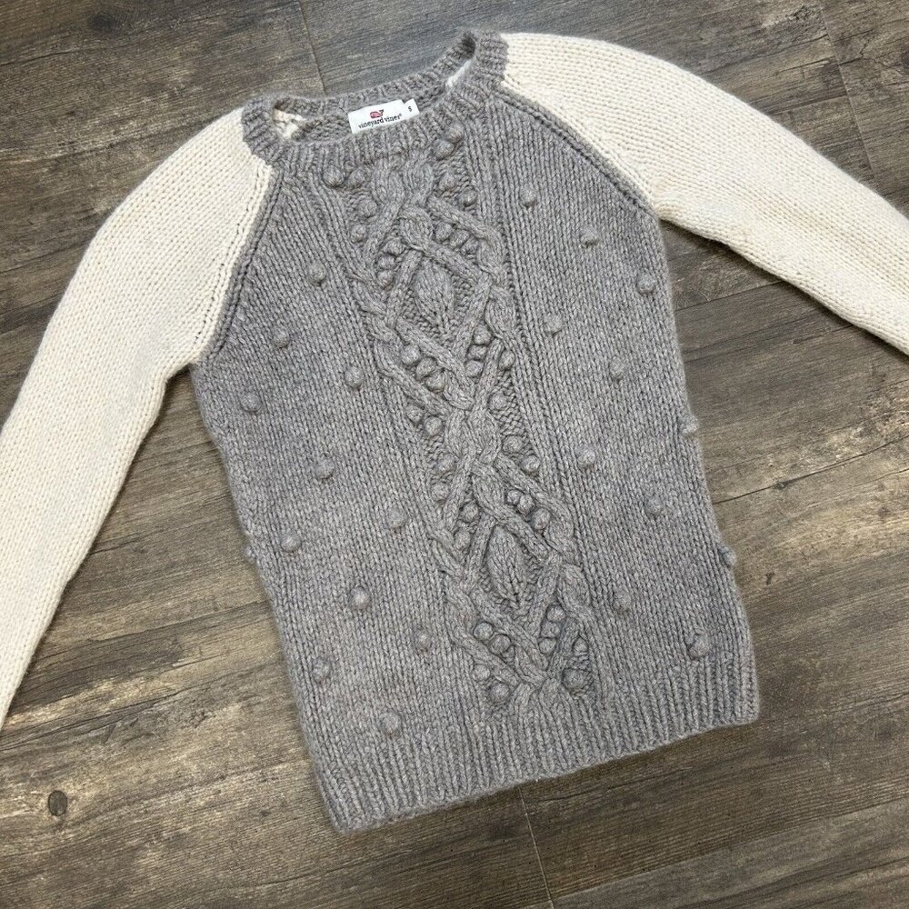Vineyard Vines Women‎ Cable Knit Crewneck Sweater Size Small Wool Blend Angora